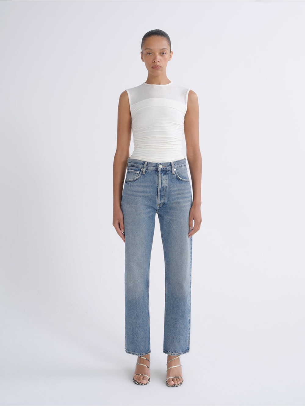 Agolde 90s Pinch Waist High Rise Straight Leg Jeans in Navigate 90s Minimalism